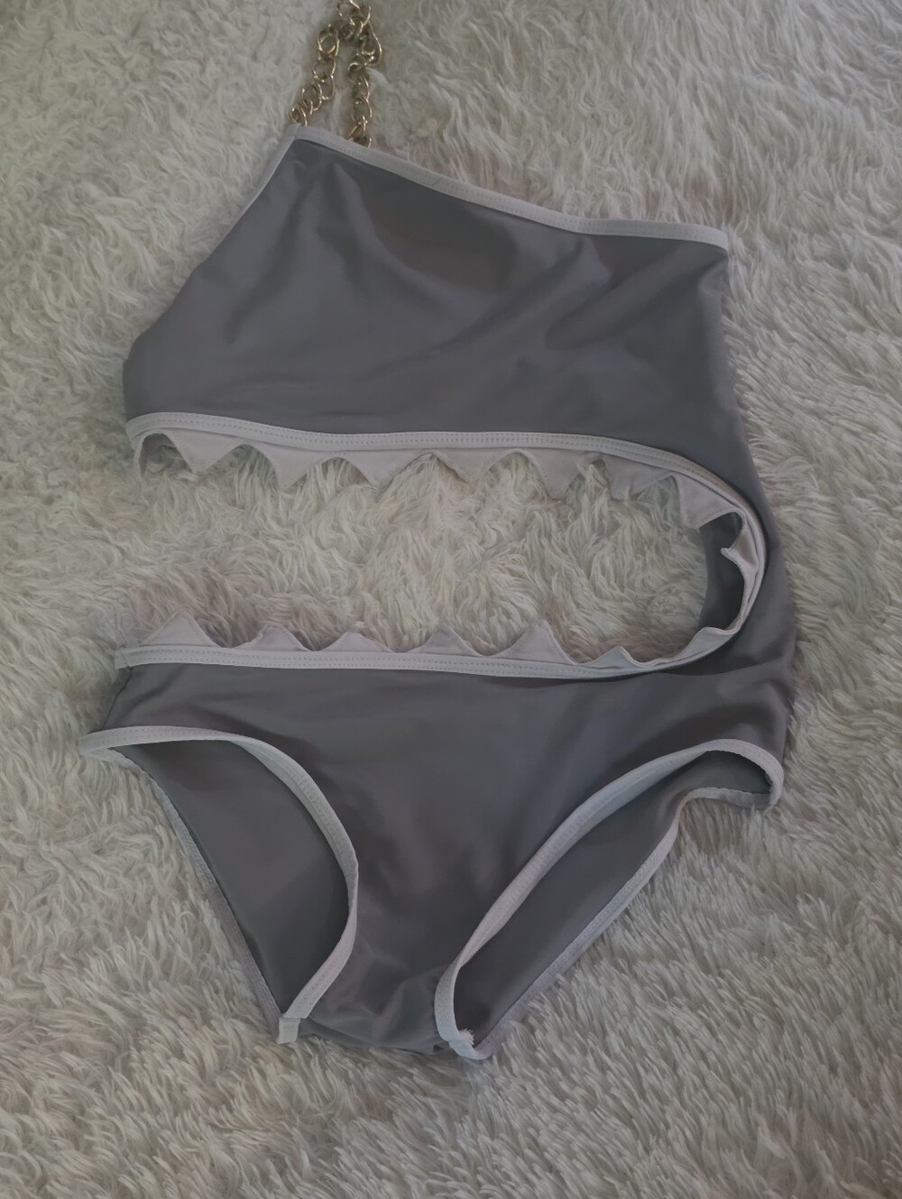 Gold Shoulder Strap Grey        🦈SHARK BITE!🦈 Cutout Swimsuit